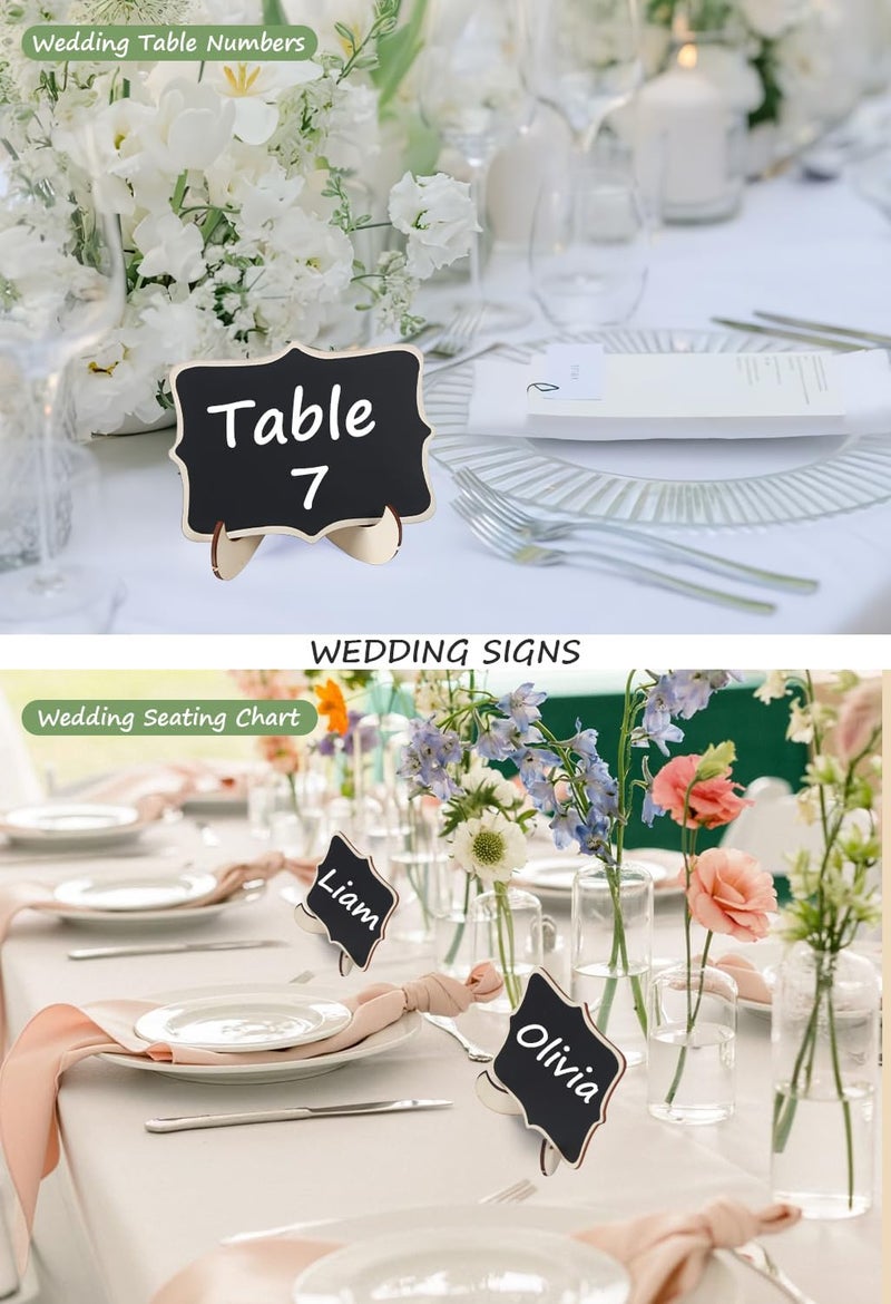 Herda 18 PCS Mini Chalkboard Signs with Easel Stand, Wooden Blackboard Labels for Wedding Celebration, Name/Place Cards, Food Labels for Party Buffet, Reusable Signs/Message Boards/Table Numbers etc. - Image 4